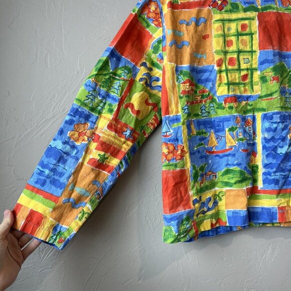 Vintage Coldwater Creek Novelty Print Button Up Shirt Art To Wear Abstract Paint - Picture 7 of 7